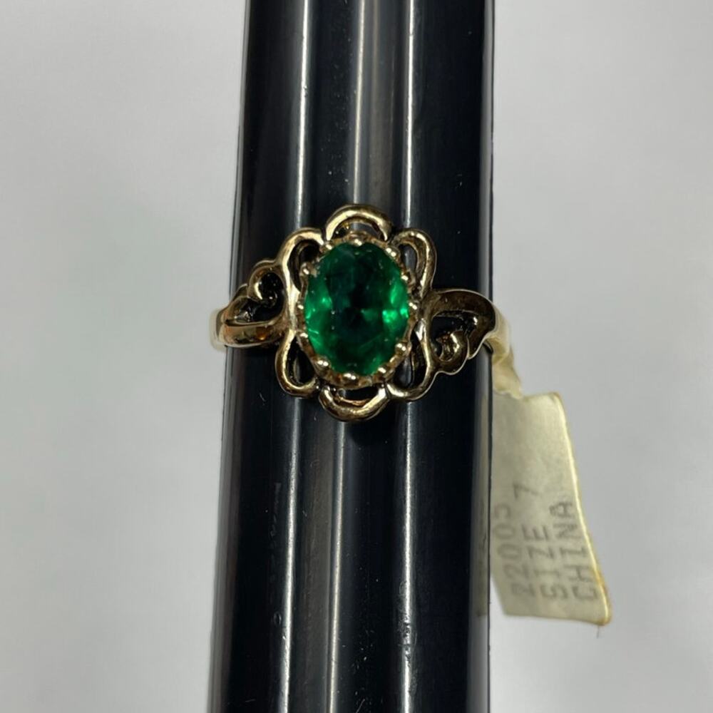 Seta Gold Electro Plate Faux Emerald Green Stone NOS Size 7